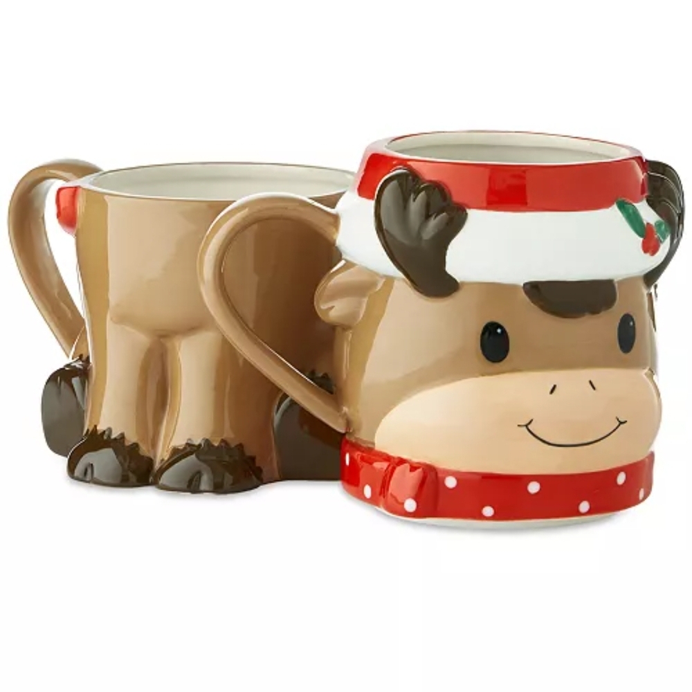 FUN and FESTIVE Brown and Red Sock REINDEER Stackable Mug NWT - Picture 2 of 4